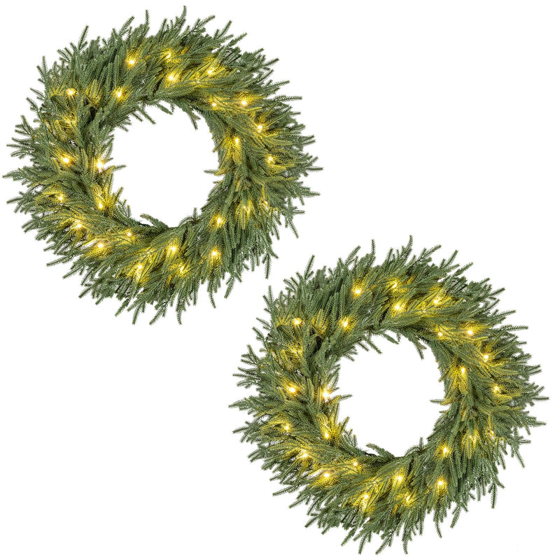 Load image into Gallery viewer, 24 Inch Pre-lit Christmas Wreath with 108 Branch Tips and 35 Warm White LED Lights for Wall Window-1 piece
