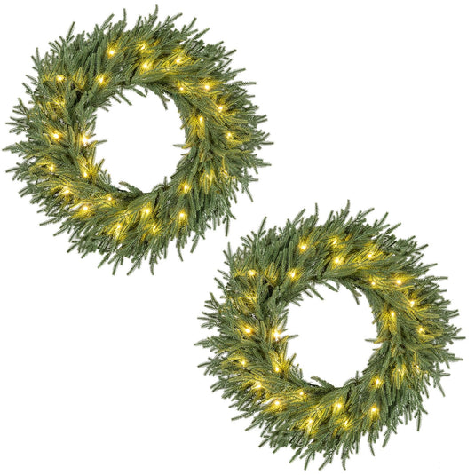 24 Inch Pre-lit Christmas Wreath with 108 Branch Tips and 35 Warm White LED Lights for Wall Window-1 piece