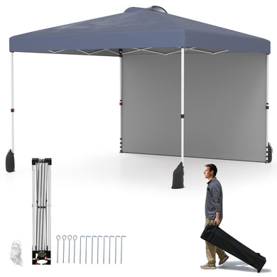 Goplus 10 x 10 Pop Up Canopy with 1 Sidewall and Wheeled Bag