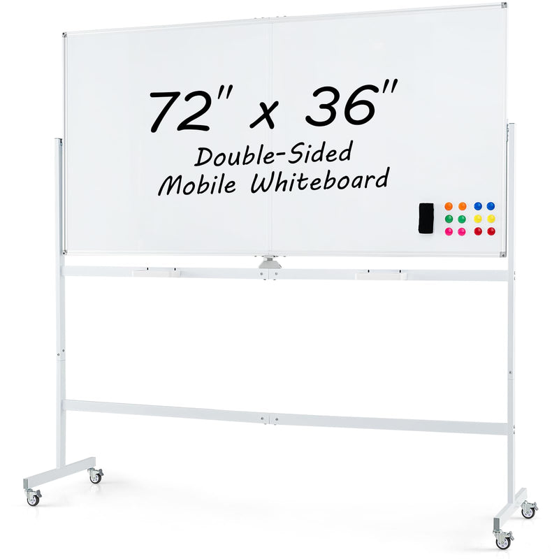 Load image into Gallery viewer, Goplus 72" x 36" Rolling Whiteboard, Double-Sided Magnetic Dry Erase Board with Stand and Aluminum Alloy Frame
