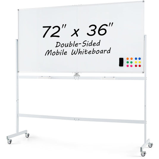 Goplus 72" x 36" Rolling Whiteboard, Double-Sided Magnetic Dry Erase Board with Stand and Aluminum Alloy Frame