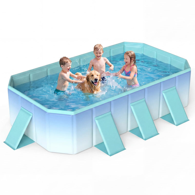 Load image into Gallery viewer, Goplus Foldable Portable Rectangle Around Ground Pool with 24 Hard Shell and Drain Hose
