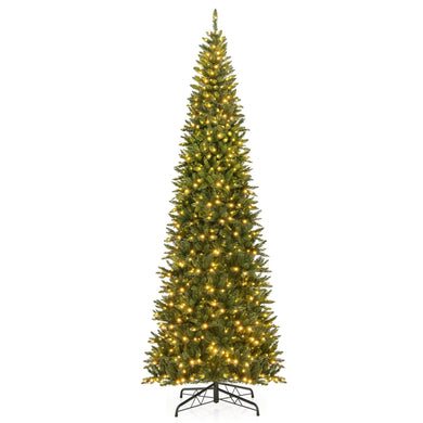 Goplus 12ft Pre-Lit Artificial Christmas Tree with 360° Quick Power Connector