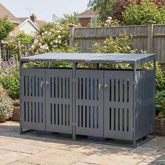 Goplus 44 Cu.Ft Outdoor Trash Can Storage Shed for 2 Bins with Gas Struts