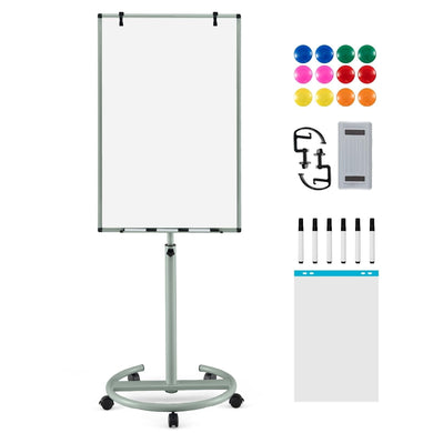 Goplus 40” x 26” Height-Adjustable Dry Erase Board on Wheels with Round Stable Stand
