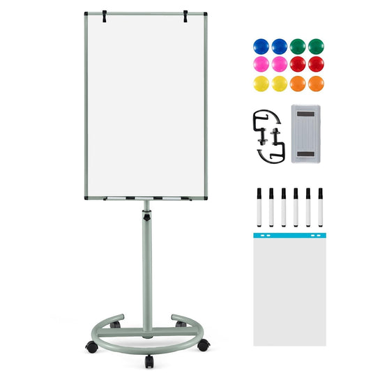 Goplus 40” x 26” Height-Adjustable Dry Erase Board on Wheels with Round Stable Stand