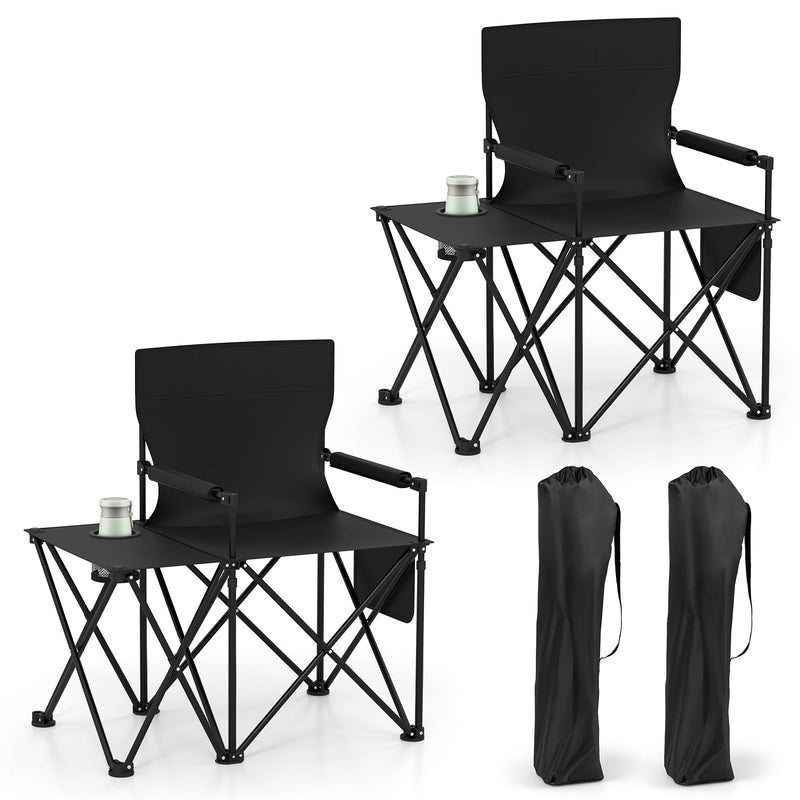Load image into Gallery viewer, Goplus Oversized Camping Chair with Side Table, Folding Heavy-Duty Picnic Chair w/ 2 Storage Pockets
