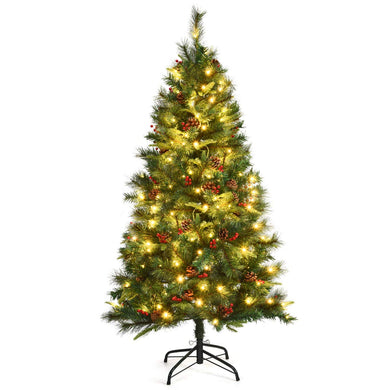 Goplus 5 ft Pre-lit Artificial Christmas Tree w/ 150 LED Lights and Metal Stand