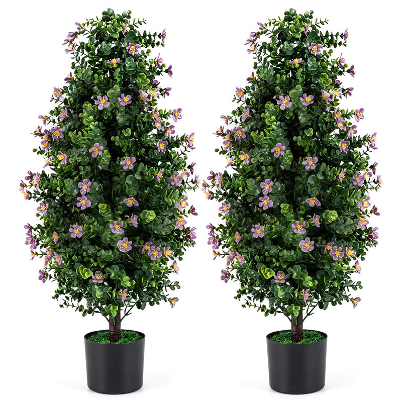 Load image into Gallery viewer, Goplus Set of 2 Artificial Topiary Trees | 3 FT Fake Bushes w/ Round Leaves and Blossoms
