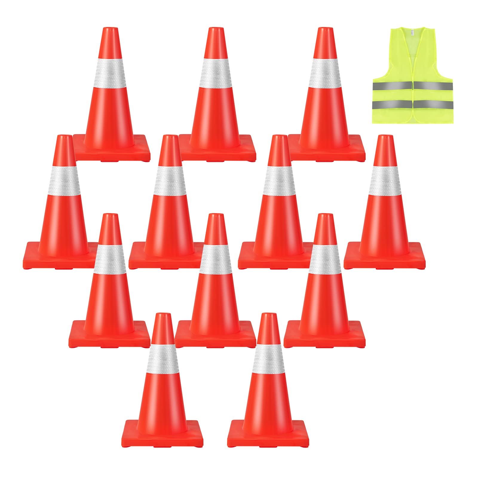 Goplus 45" Delineator Post Cone, 6 Pack Traffic Cone Safety Barrier With 4 Reflective Collars 10lbs Octagonal Rubber Base Perfect As Parking Posts Construction Cones Street Stanchions