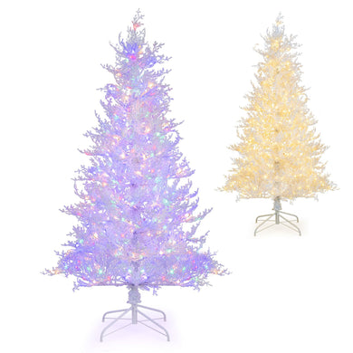 Goplus 6ft Pre-Lit Artificial Christmas Tree with 300 Multi-Color & Warm-White Fairy LED Lights