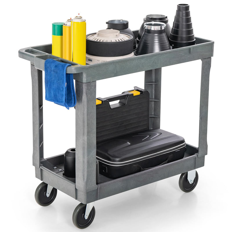 Load image into Gallery viewer, Goplus Service Utility Cart, 2-Tier Heavy-Duty PP Rolling Cart with 550 LBS Capacity, 2 Universal Wheels
