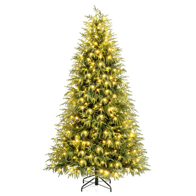 Goplus 7 FT Pre-Lit Artificial Christmas Tree, Hinged Faux Xmas Tree with 1217 Soft TPE & PVC Mixed Branch Tips