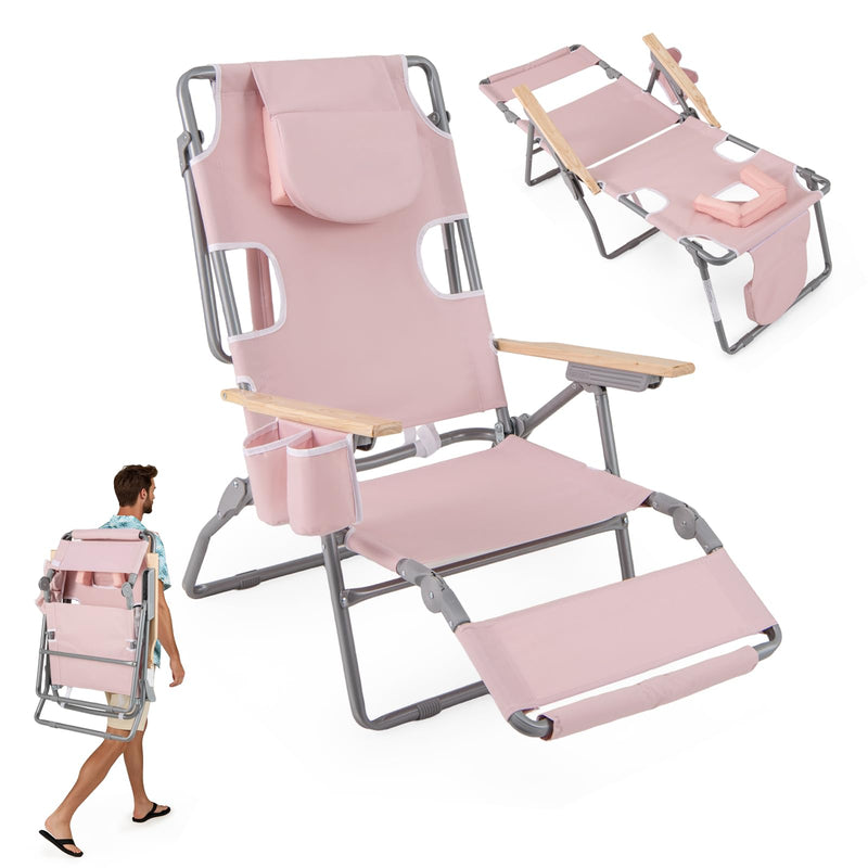 Load image into Gallery viewer, Goplus 3-in-1 Foldable Beach Chair Heavy-Duty Recliner for Camping Poolside Sunbathing
