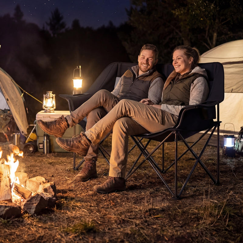 Load image into Gallery viewer, Goplus Double Camping Chair with Cup Holders Glass Racks and Mesh Pockets
