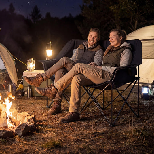 Goplus Double Camping Chair with Cup Holders Glass Racks and Mesh Pockets
