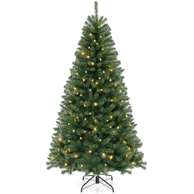 Load image into Gallery viewer, Goplus 7ft Pre-Lit Christmas Tree, Artificial Hinged Xmas Tree with 250 Warm White LED Lights
