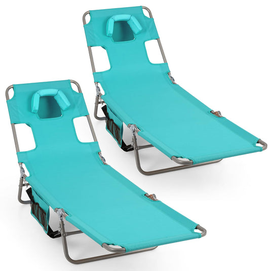 Goplus Tanning Chair Folding Beach Lounge Chair w/5-Position Adjustable Backrest