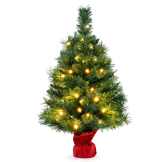 Goplus Tabletop Battery Operated Small Fir Xmas Tree with Warm White LED Lights