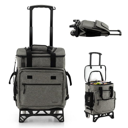Goplus 50-Can Collapsible Rolling Cooler, 3-in-1 Portable Insulated Soft Cooler Bag w/Movable Wheels