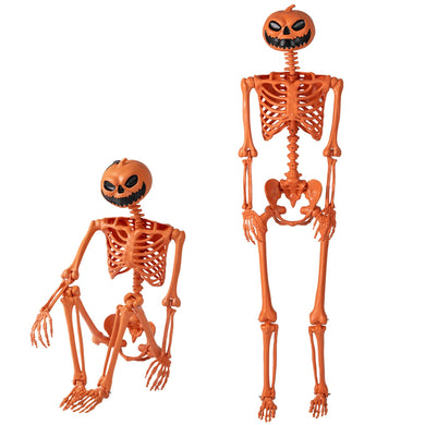 Goplus 5.2 Ft Life-Size Posable Skeleton with Pumpkin Head Halloween Orange Skeleton Decoration