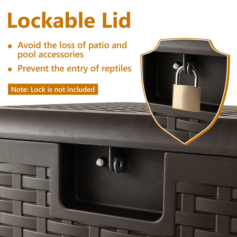 Load image into Gallery viewer, Goplus Outdoor Storage Box, 31 73 100 Gallon Waterproof Resin Patio Storage Box with Lockable Lid, Side Handle for Pillows, Cushions
