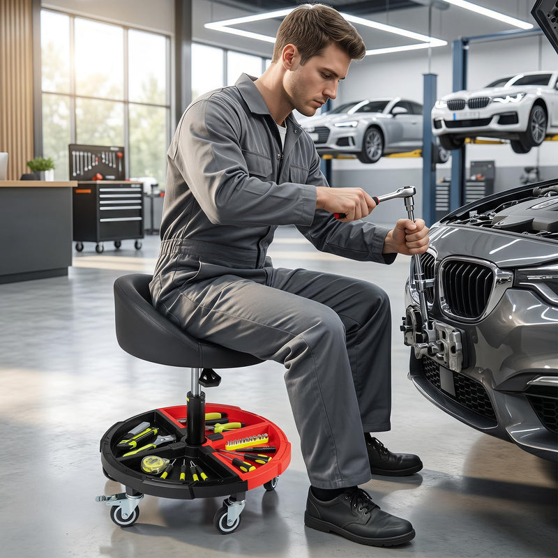Load image into Gallery viewer, Goplus 360° Rolling Mechanic Stool with One Tier Tool Storage Tray ( 330LBS Capacity )
