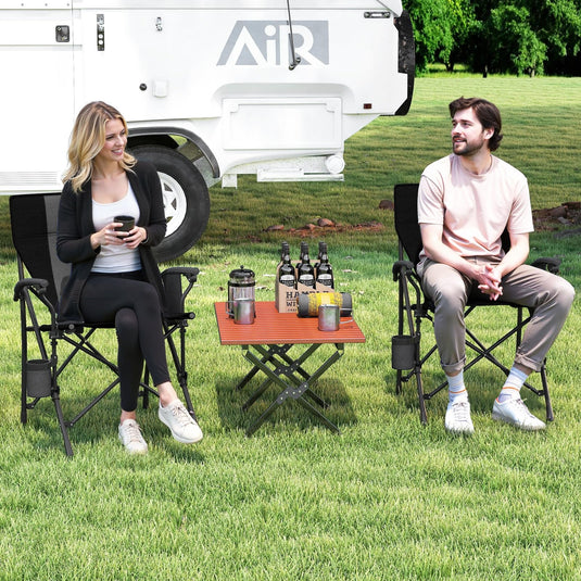 Goplus 350 LBS Portable Lawn Chair for Adults with Padded Armrests and Cup Holder