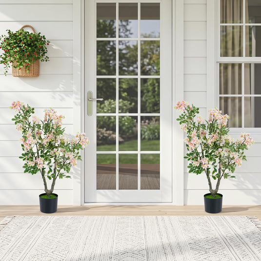 Goplus 36" Artificial Impatiens Blossom Tree w/Mini Fruits & Faux Grass