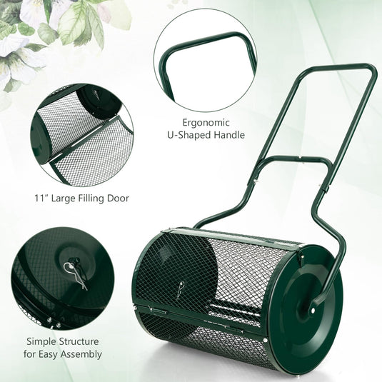 Goplus 24 inch Compost Spreader for Lawn, Lightweight Metal Mesh Lawn Roller Double Side Latches for Topdressing & Seedling