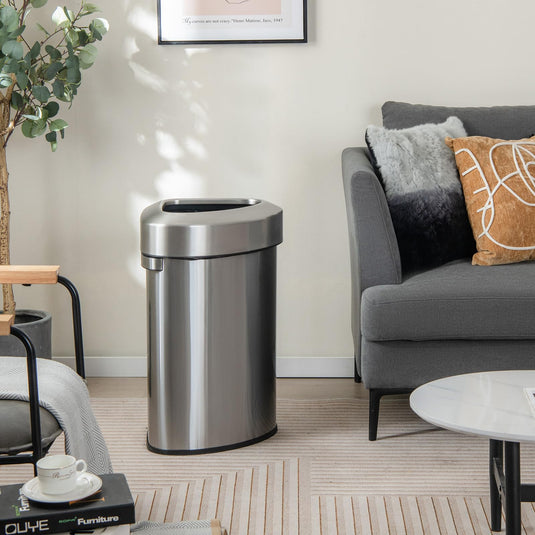 Goplus 16 Gallon/60L Stainless Steel Corner Trash Can, Triangular Rubbish Trash Bin with Lid