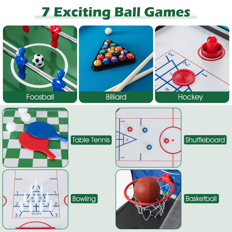 Load image into Gallery viewer, Goplus 14-in-1 Multi Game Table, Combo Game Table w/Foosball, Air Hockey, Pool, Table Tennis, Basketball, Chess, Checkers, Bowling, Shuffleboard
