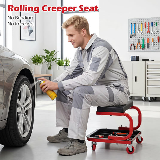 Goplus Mechanic Rolling Stool w/Tool Trays and Magnetic Drawer | 330 LBS Capacity