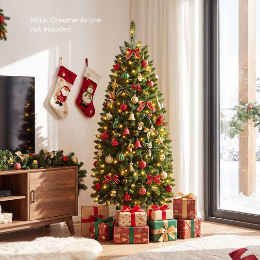 Goplus 5ft/6ft/7ft/8ft Pre-Lit Pencil Christmas Tree with Warm White and Colorful Lights