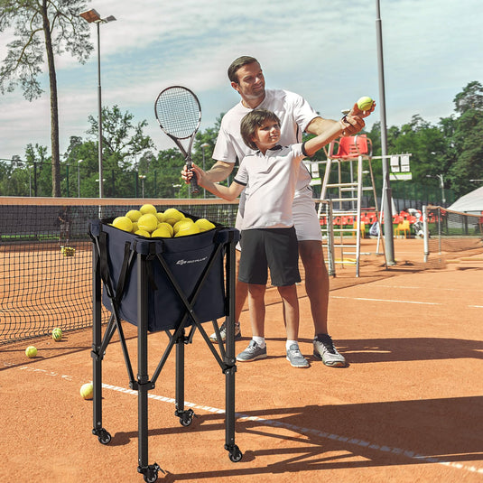 Goplus Foldable Tennis Ball Hoppers, Lightweight Aluminum Tennis Ball Basket