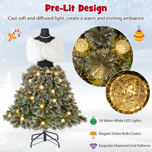 Goplus 5ft Pre-Lit Dress Form Christmas Tree with Female Mannequin Torso Shawl Necklace