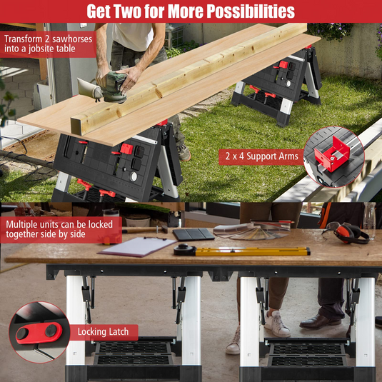 Goplus Portable Workbench, Folding Work Table & Sawhorse with Adjustable Height, 440LBS Capacity