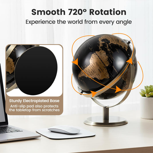 Goplus 9-Inch Metallic Black World Globe w/Metal Stand
