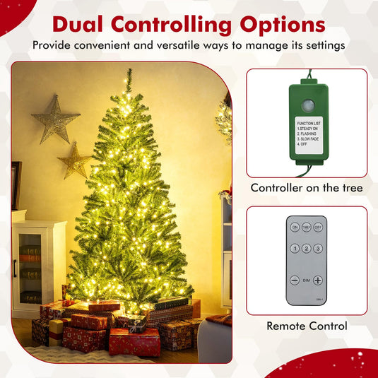 Goplus 6FT | 7FT | 8FT Pre-Lit Remote Control Artificial Christmas Tree with Warm White LED Lights