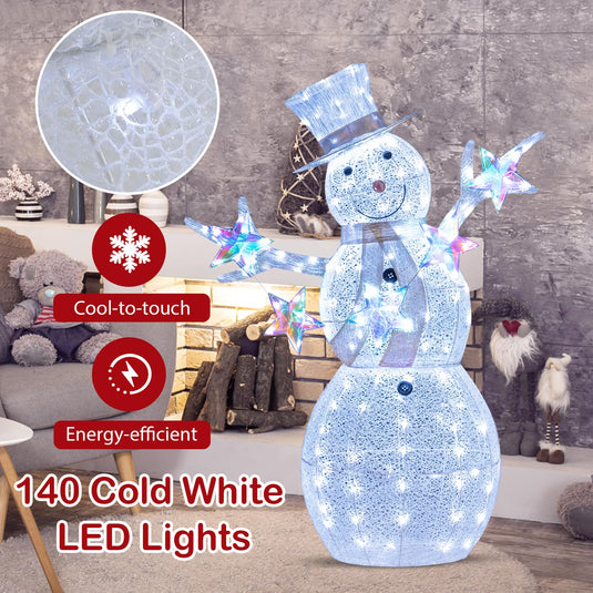 Goplus 5 FT Lighted Snowman Christmas Outdoor Decoration with Hat, Scarf & Stars