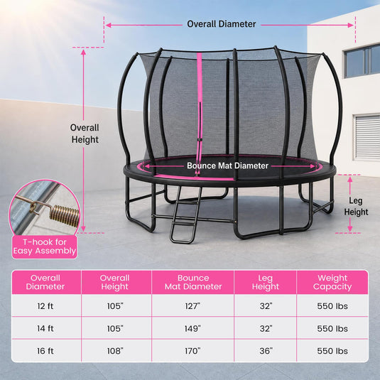 Goplus Recreational Outdoor Trampoline w/ Enclosure Net Ladder & Stabilizer Bars
