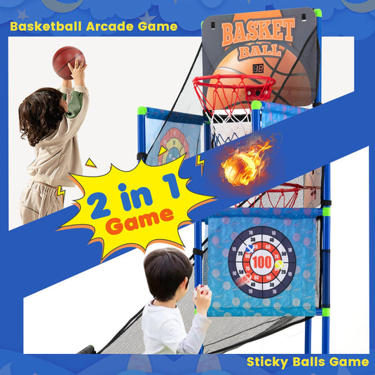 Goplus 2 in 1 Indoor Outdoor Basketball Game Set w/Electronic Scoreboard & Sound Effect