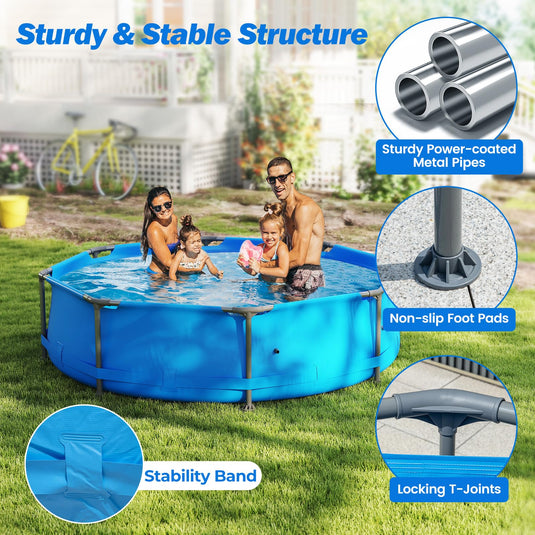 Goplus 10' x 10' x 30'' Metal Frame Family Pool Set w/PVC Fabric & Drainage Valve Connector