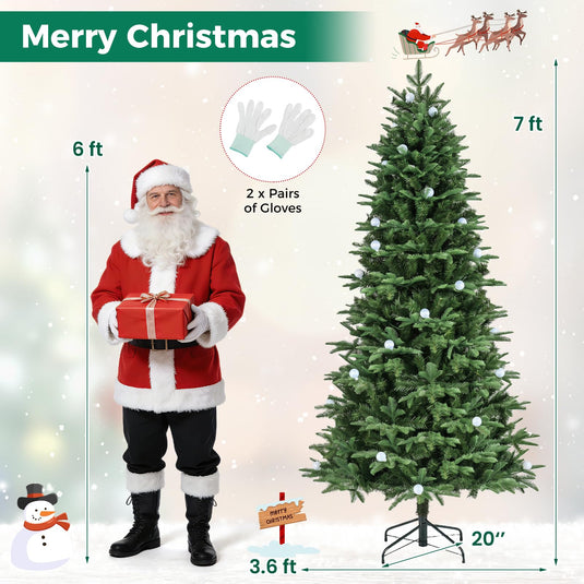 Goplus 7ft/8ft Pre-Lit Artificial Christmas Tree with Quick Power Connector Hinged Xmas Tree Home Holiday Decoration