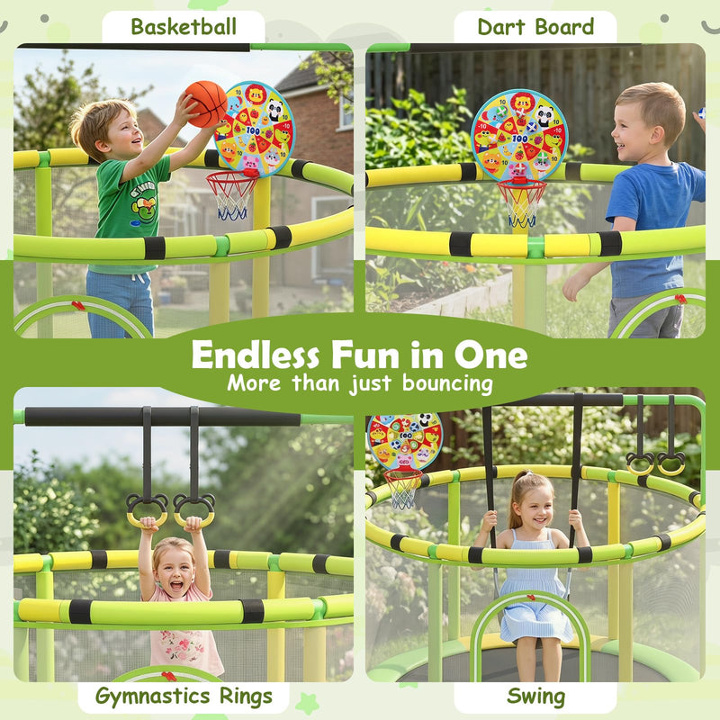 Load image into Gallery viewer, Goplus Trampoline for Kids with Enclosure Adjustable Gymnastics Bar Swing &amp; Basketball Hoop
