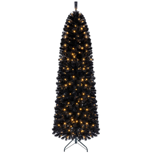 Goplus 7FT/8FT Pencil Christmas Tree with 8 Lighting Modes | Slim Artificial Fir Xmas Tree