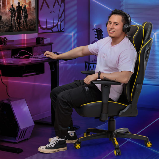 Goplus 360°Swivel Height Adjustable Computer Gamer Chair with Wide Seat Rocking Function