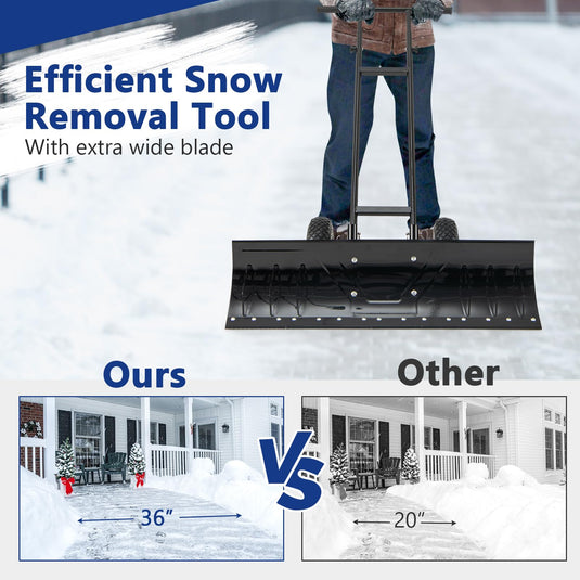 Goplus 36” Wide Snow Shovel for Driveway, Heavy-Duty Metal Snow Plow w/ 7-Position Angled Blade