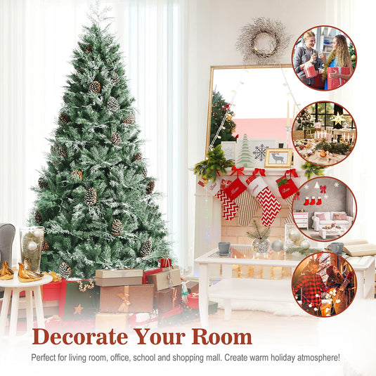 Goplus 8FT Snow Flocked Artificial Christmas Tree Unlit Premium Hinged Full Xmas Tree