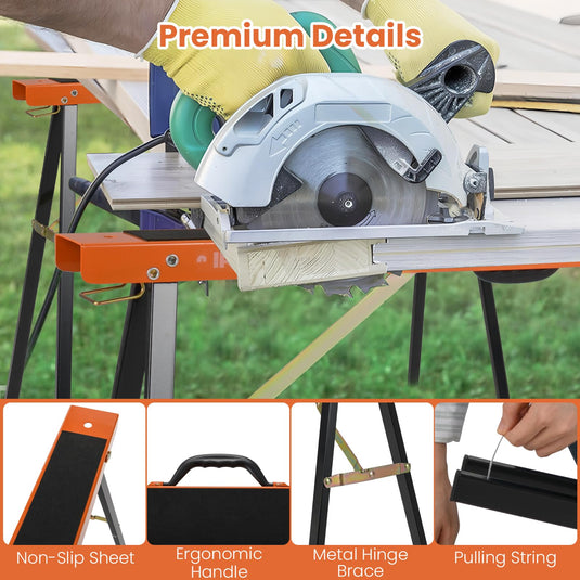Goplus Saw Horses 2 Pack Portable Heavy-Duty Galvanized Metal Power Tool Stand